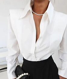 economico -camicetta a maniche lunghe da donna elegante colletto abbottonato elegante top da lavoro quotidiano estate primavera autunno disponibile in blu nero bianco