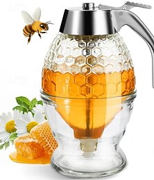 preiswerte -Tropffreier Honigspender aus Glas mit Kunststoffdeckel, Sirupspender, Honigglas mit praktischem Ausgießer – sauber und praktisch für Küche, Esszimmer und Frühstück.