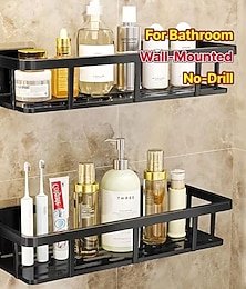 levne -2 ks černých nástěnných poliček bez vrtání - odolné voděodolné plastové police do sprchy, prostorově úsporná koupelnová úložná police vhodná do malých koupelen, snadná instalace pomocí lepidla/háků