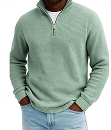 abordables -Hombre Camisetas polo con diseño de gofre Con Texturas Exterior Casual Cremallera de un cuarto Manga Larga Moda Moderno Color sólido Con Texturas De Punto Otoño Primavera & Otoño Otoño invierno