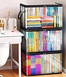 preiswerte -2/3/4 robuste, transparente Aufbewahrungsboxen mit Klappdeckel – große, rechteckige Organizer-Boxen, platzsparend stapelbar, für Bücher, Kleidung, Büro, Zuhause und Reisen