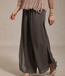 baratos -Mulheres Atrevido Perna larga Calças retas Elegante Comprimento total Cintura Média Cintura elástica Conforto Com Stretch Casamento Formal Casual / Diário Cinzento Verão Primavera Outono Normal