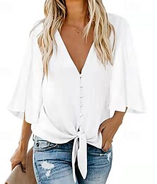 economico -Per donna Blusa Top in chiffon Patchwork Semplice Elegante Manica 3/4 Scollo a V Top Regolari Quotidiano Ferie Uscire Nero Bianco Rosa Blu marino Estate Primavera Autunno