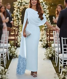 cheap -Sheath Column Sweep Brush Train Wedding Guest Dress Formal Dresses Wrap Dress Mother of the Bride Dress Sleeveless Cowl Neck Elegant Party Formal Chiffon with Feather Ruched