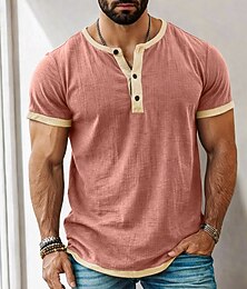 halpa -Miehet T-paita Henley-paita T-paidat Lyhythihainen paita Lyhythihainen Henley Kesä Kevät Kevät kesä Väripalikka Muoti Suunnittelija Perus Tilkkutäkki Loma Katu Bile Musta Sininen Punastuvan