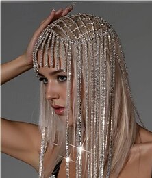 abordables -Chapeau de tête en cristal drapé étincelant de Samba Accessories - Chaîne de tête à franges en strass accessoire de club pour fête de performance