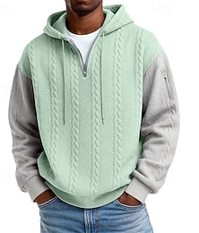 abordables -Homme Jacquard Sweat à capuche Sweat à capuche quart zippé Vert Claire Gris À capuche Uni Patchwork Bloc de Couleur Texturé Occasionnel Quotidien Sport & Loisir Polyester Streetwear Frais Vêtements