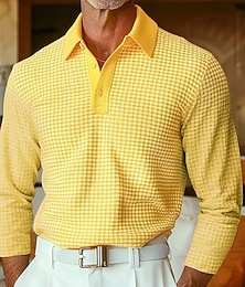 ieftine -Bărbați Tricouri polo Waffle Texturat Stradă Casual Rever Manșon Lung De Bază Modern Simplu Texturat Nasturi Primăvară Toamnă Toate Sezoanele Fit regulat BlueGray Negru Alb Galben Roșu Gri Tricouri