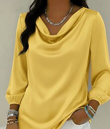 preiswerte -Damen Satinhemd Kleidhemd Bluse Einfarbig Elegant Vintage Mode Langarm Wasserfallausschnitt Normale Oberteile Täglich Party Ferien Blau Gelb Rote Purpur Frühling Herbst Winter Frühling, Herbst