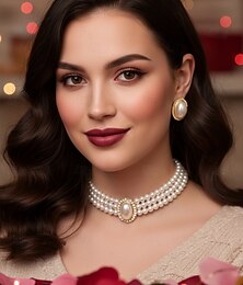 abordables -Conjunto de gargantilla de perlas vintage para mujer con colgante de diamantes de imitación: elegante joyería de perlas en capas para bodas y eventos formales