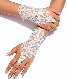 baratos -Terilene Até o Pulso Luva Elegante / Estilo vintage Com Bordado / Cor Pura Luvas de Festa / Casamento