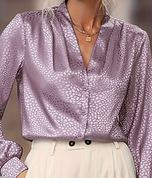 preiswerte -Damen Hemd Elegant Satin-Top Sommeroberteile Gerafft Patchwork Druck Leopard Einfach Elegant Vintage Damen Langarm V Ausschnitt Normale Oberteile Täglich Arbeit Ferien Violett Sommer Frühling