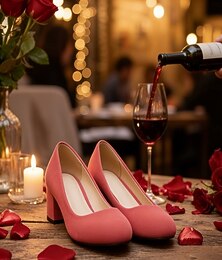 abordables -Tacones de ante rosa para mujer con tacón de bloque - elegantes &Zapatos de tacón alto cómodos para el día de San Valentín, una cita nocturna y ocasiones especiales.