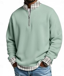 abordables -Hombre Plaid Camisetas polo con cremallera Manga Larga Camisas de polo cuello de abuelo Casual Escuela Ropa Deportiva Festivos Ropa Cotidiana Impresión 3D Polo con cremallera de un cuarto Primavera