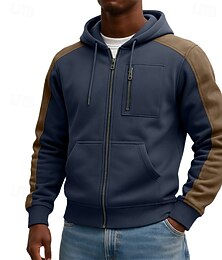 abordables -Homme Sweat à capuche Sweat à capuche zippé intégral Sweat à capuche tactique Noir bleu marine À capuche Uni Fermeture éclair Bloc de Couleur Occasionnel Quotidien Sport & Loisir Frais Vêtements de