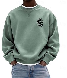 abordables -Homme Graphique Loup Sweatshirt manche longue Pulls molletonnés Col ras du cou Classique Athleisure Quotidien Maison Automne Hiver Bleu Noir Vert Vêtement Tenue Designer Imprimé Graphique S M L XL