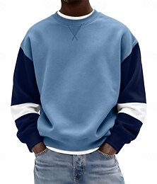 abordables -Homme Sweat-shirt Sweat à capuche Bleu Col ras du cou Uni Patchwork Bloc de Couleur Occasionnel Quotidien Sport & Loisir Streetwear Frais Vêtements de sport Printemps & Automne Vêtement Tenue Pulls