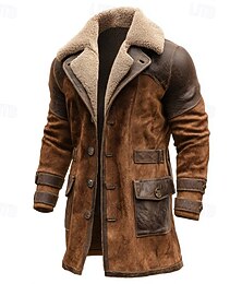 Χαμηλού Κόστους -Ανδρικά Χειμερινό παλτό Μπουφάν Faux Suede Μπουφάν fleece Casual Jacket ΕΞΩΤΕΡΙΚΟΥ ΧΩΡΟΥ Καθημερινά Διατηρείτε Ζεστό Τσέπη Φθινόπωρο Χειμώνας Καρό Βίντατζ Κομψό στυλ street Πέτο Μακρύ Καφέ Σακάκια