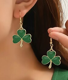 abordables -Boucles d'oreilles pendantes pour la Saint-Patrick, motif trèfle vert et chapeau de lutin, en alliage, bijoux festifs pour les fêtes irlandaises.