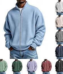 abordables -Homme Sweat-shirt Sweat-shirt gaufré Sweat à capuche Pull Sweat-shirt entièrement zippé Noir bleu marine Bleu clair Col montant Uni Texturé Occasionnel Quotidien Sport & Loisir Streetwear Frais