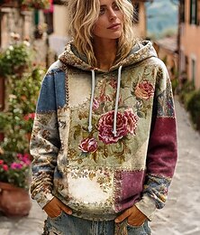 abordables -Sudadera con capucha de hombre bohemio vintage con impresión 3D sudadera de mezcla sudadera floral sudadera pullover de gran tamaño cálida activa con capucha uso diario urbano mezcla negra blanca