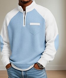 Недорогие -Муж. Рубашки-поло из вафельной ткани Поло Повседневные Официальные Полосатый воротник Длинный рукав Мода Сплошной цвет Текстура Цветовые блоки Пуговицы Осень Весна & осень Наступила зима Стандартный