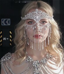 abordables -Masque de masquerade en strass étincelants de Samba Accessories - Voile de visage en cristal pour festival rave et fête - Accessoire de tête de performance
