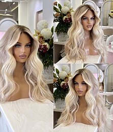 olcso -Brazil 100% szűz haj ombre-remy emberi haj 5x5 csipke lezárású paróka hullámos hamvas szőke 13x4 csipke eleje emberi haj paróka babahajjal ragasztó nélküli előre szedett nőknek hosszú emberi haj