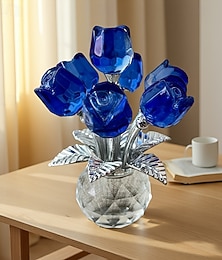 preiswerte -Exquisite Rosenskulpturen aus Kristallglas – elegantes Rot, Blau &Rosa Blumendekor mit glitzernden Blättern, vielseitige Dekoration für Schlafzimmer, Küche, Wohnzimmer, Gebetsraum – das perfekte
