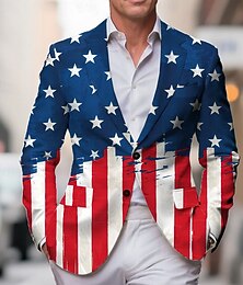 preiswerte -Amerikanischer Unabhängigkeitstag Herren Amerikanische US-Flagge Blazerjacke Mantel Mode Bequem Atmungsaktiv Künstlerisch Lässig Lässig Täglich Party-Abendmode Tasche 3D-Druck Knöpfe Ganzjahres