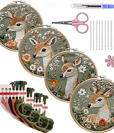 preiswerte -Hirsch-Stickset: Sikahirsch &Blumen, DIY-Stickerei für Anfänger