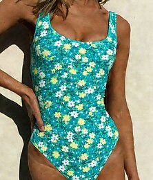 abordables -Femmes Maillots de Bain Une Pièce Slips Maillot de bain Tenues de plage Été Fleuri Graphique Col en U Sans manches Maillots de bain