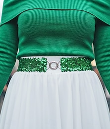 abordables -Ceinture à sequins pour femme, en polyester extensible, disponible en plusieurs couleurs, idéale pour la Saint-Patrick, le carnaval et au quotidien.