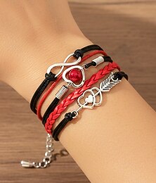 abordables -Pulseras bohemias de aleación y piel sintética para mujer, multicolor con dijes de corazón e infinito: perfectas para el día de San Valentín y ropa informal.