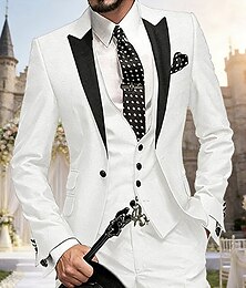 abordables -Homme Blazer + gilet + pantalon habillé Blazer Affaires Travail Soirée Mode Streetwear Automne Hiver Tergal Bloc de Couleur Simple Boutonnage veste Blanche Champagne Vert Claire Rose Claire