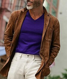 זול -בגדי ריקוד גברים ז'קט קל משקל ז'קט מלאכותי זמש ז'קט קז'ואל יומי בָּחוּץ כיס אביב סתיו אחיד סגנון רחוב מסוגנן וי קטן רגיל חום Jackets