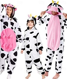abordables -Pyjama Kigurumi Costume de Groupe Costume grenouillère Animal Cow Vache Laitière Chaud Mignon Confortable À capuche Toison Enfant Adulte Homme Femmes Unisexe Halloween Carnaval Soirée Performance