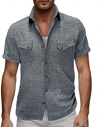 abordables -Hombre Camisa Camisa de lino Camisa de verano Ropa de playa Color sólido Casual Vacaciones Azul Piscina Azul Marino Azul cielo Albaricoque Manga Corta Cuello Camisero Verano Primavera Ropa