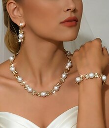 abordables -or féminin &Parure de bijoux en perles ivoire, collier, boucles d'oreilles et bracelet en strass, style nuptial élégant pour un mariage &événements formels