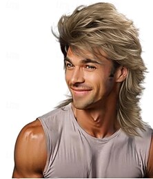 Χαμηλού Κόστους -περούκα mullet ξανθιά περούκα ανδρών της δεκαετίας του '80, πανκ ροκ μαλλιά, κοστούμια πάρτι