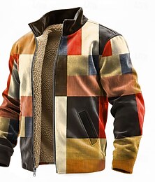 abordables -Homme Géométrique Plaid Polaire Veste Sweatshirt Mode Quotidien Simple Occasionnel Col montant Fermeture éclair Extérieur Vacances Cadeau Sortir Bleu Rouge Marron Gris Avec Poches Fermeture éclair