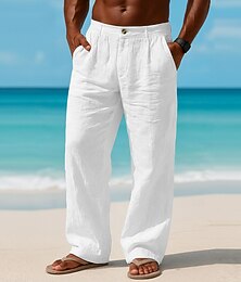 お買い得  -男性用 リネンパンツ ズボン サマーパンツ バギーパンツ ビーチパンツ ポケット 平織り 履き心地よい 高通気性 日常 アウトドア ビーチ 旅行度假风 ファッション ブラック ホワイト