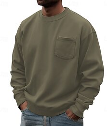 abordables -Homme Sweat-shirt Bleu Vert Véronèse Rouge Bleu Roi Marron Col ras du cou Uni Avec Poches Quotidien Sport & Loisir Fête Polyester Streetwear Basique Occasionnel Printemps Automne Vêtement Tenue Pulls