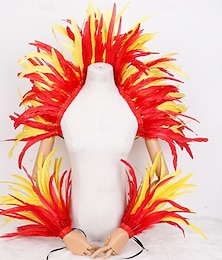 abordables -Carnaval 2026 Accessoires Samba du Carnaval de Rio Ensemble de Costumes en Plumes Rouges et Jaunes de Carnaval Cape Épaulière  Manchons pour Mardi Gras Fête de Danse Costume de Performance Festival