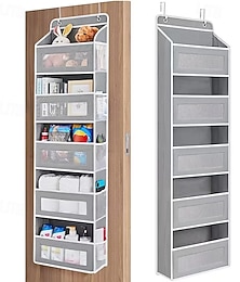 economico -Organizer da appendere alla porta a 5 ripiani, resistente, senza fori, montabile su porta/parete, con 5 ampie tasche, salvaspazio pieghevole, adatto per armadi, bagni e organizer da porta