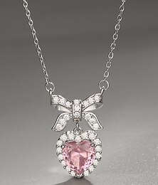 abordables -Collar colgante de aleación en forma de corazón para mujer con diseño de lazo, disponible en blanco y rosa, perfecto para el día de San Valentín.