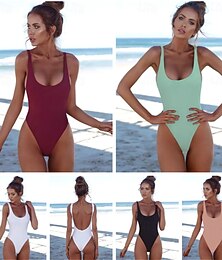 abordables -Femmes Maillots de Bain Une Pièce Taille haute Maillot de bain découpe sexy Amincissant Taille haute Dos nu Élégant Actif Couleur Unie Col en U Sans manches Maillots de bain