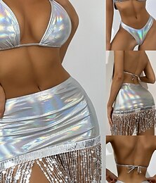 billige -Samba Dancewear Glitrende Bikini  Paillett Frynse Skjørt Sett Oppvisningskostyme