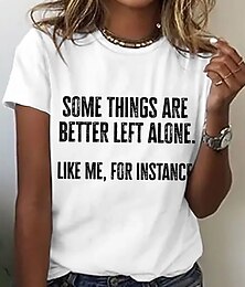 abordables -día de Gracias Mujer Camiseta Retazos Estampado Graphic Gato Letra Elegante Básico Clásico Manga Corta Cuello Barco Escote Redondo Tops regulares Diario Negro Blanco Verano Primavera Otoño I'm Fine