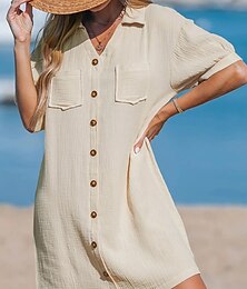 economico -Per donna Mini Abito Abito da Spiaggia Abito Camicia Copricostume Elegante Vintage Moda Quotidiano All'aperto Spiaggia Vestibilità regolare Semplice Manica Corta Colletto a Camicia Albicocca Estate